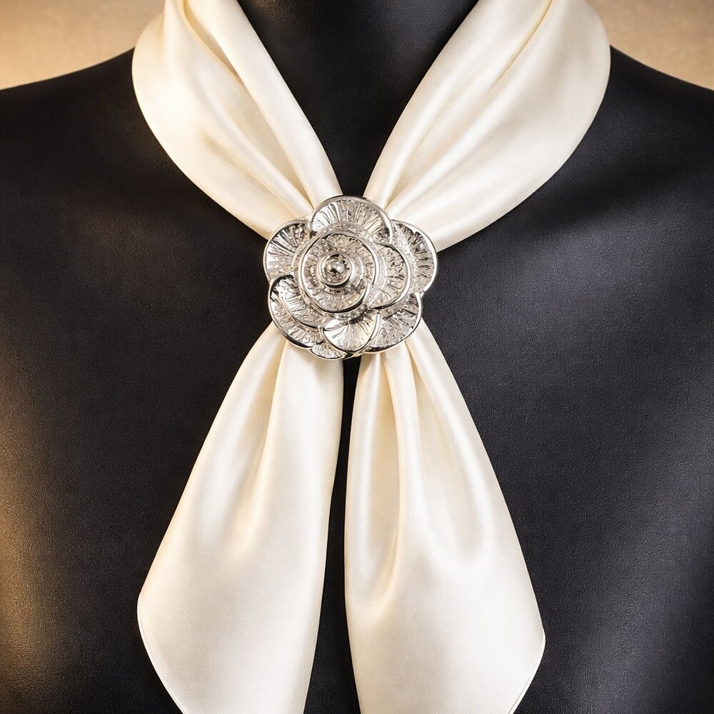 🌹✨ SILVER TONE ROSE SCARF RING / SCARF TIE ✨🌹 - Picture 2 of 5
